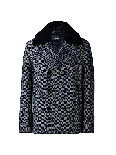 Cole Shearling-Trim Wool-Blend Herringbone Jacket