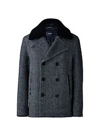 Cole Shearling-Trim Wool-Blend Herringbone Jacket