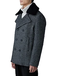 Cole Shearling-Trim Wool-Blend Herringbone Jacket