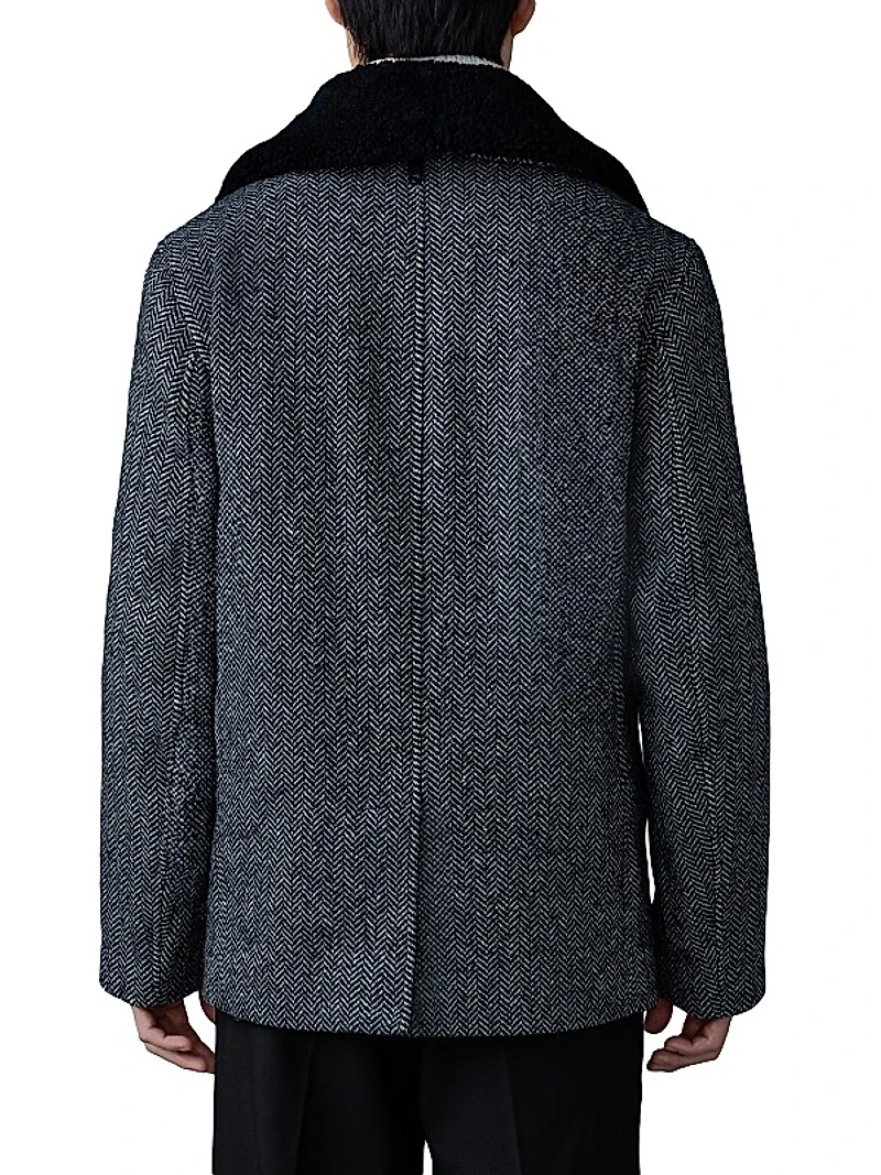 Cole Shearling-Trim Wool-Blend Herringbone Jacket