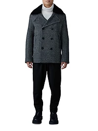 Cole Shearling-Trim Wool-Blend Herringbone Jacket