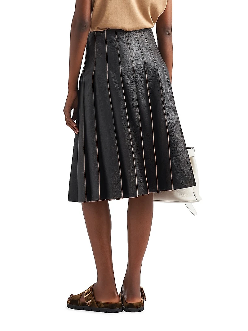 Pleated Leather Skirt