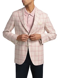 COLLECTION Windowpane Check Linen-Wool Single-Breasted Blazer