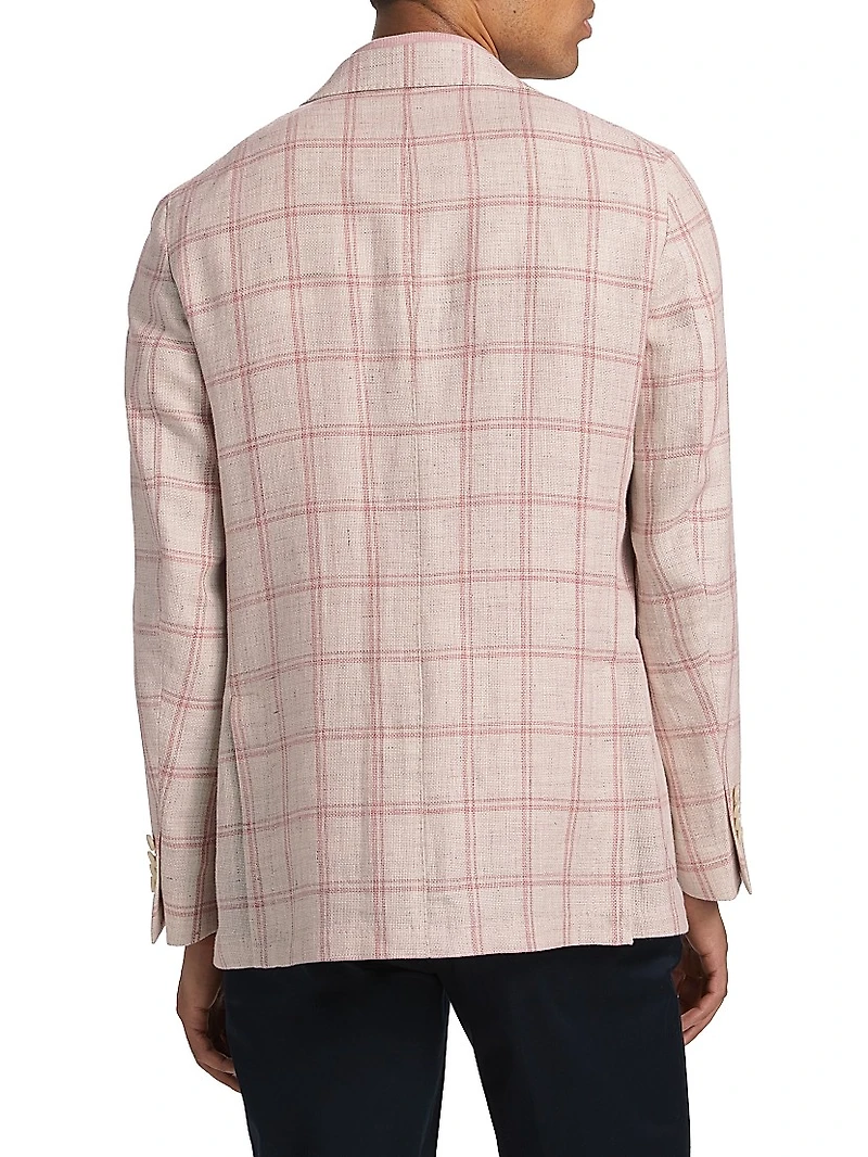 COLLECTION Windowpane Check Linen-Wool Single-Breasted Blazer