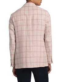 COLLECTION Windowpane Check Linen-Wool Single-Breasted Blazer