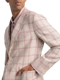 COLLECTION Windowpane Check Linen-Wool Single-Breasted Blazer