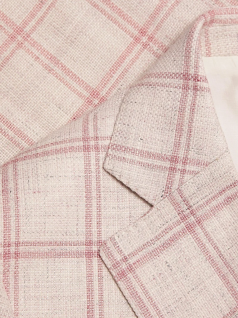 COLLECTION Windowpane Check Linen-Wool Single-Breasted Blazer