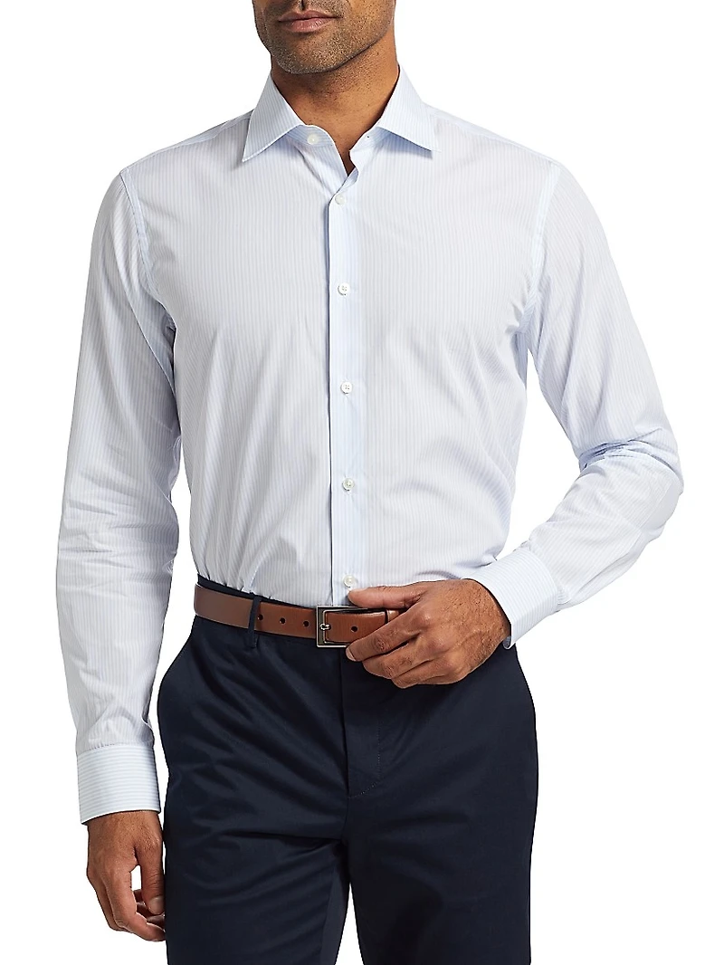 Striped Cotton Twill Dress Shirt