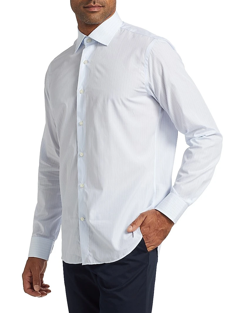 Striped Cotton Twill Dress Shirt