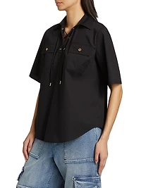 Cotton Lace-Up Short-Sleeve Shirt