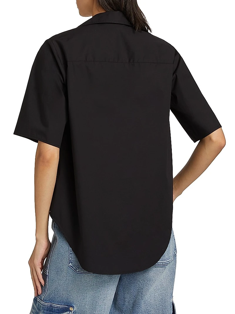 Cotton Lace-Up Short-Sleeve Shirt