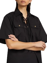 Cotton Lace-Up Short-Sleeve Shirt