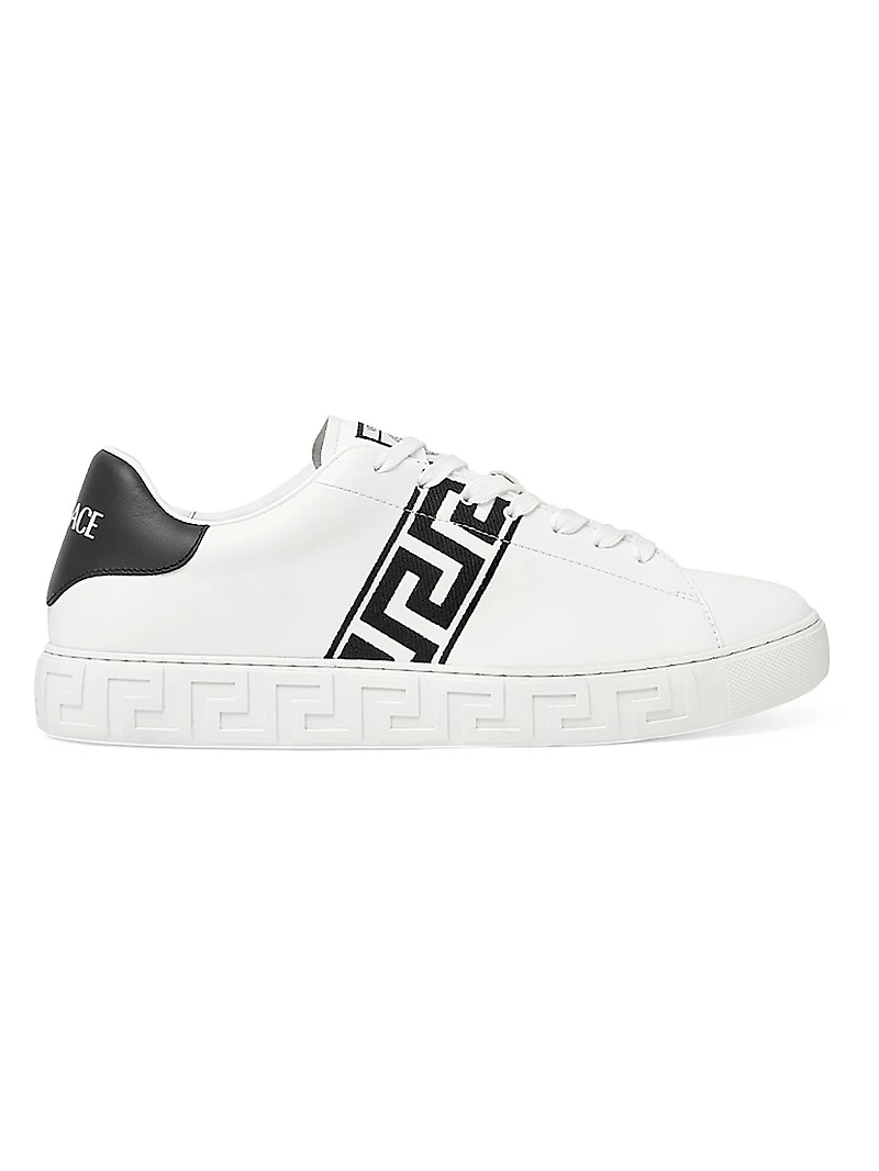 Embroidered La Greca Leather Sneakers