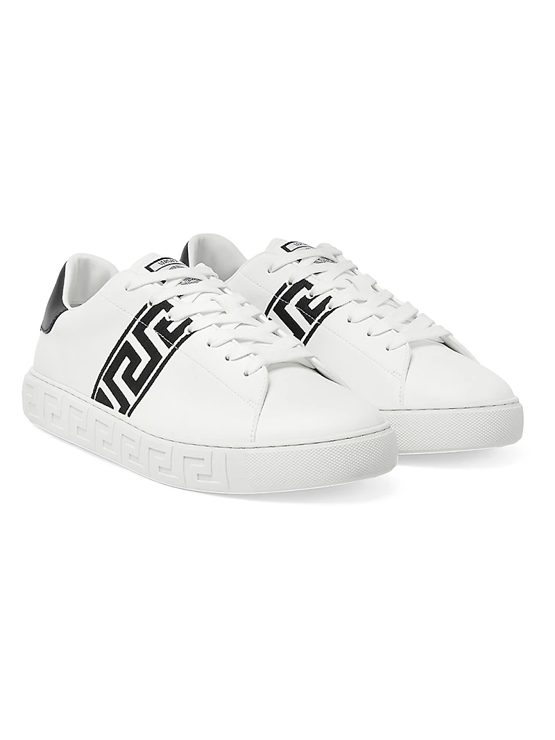 Embroidered La Greca Leather Sneakers