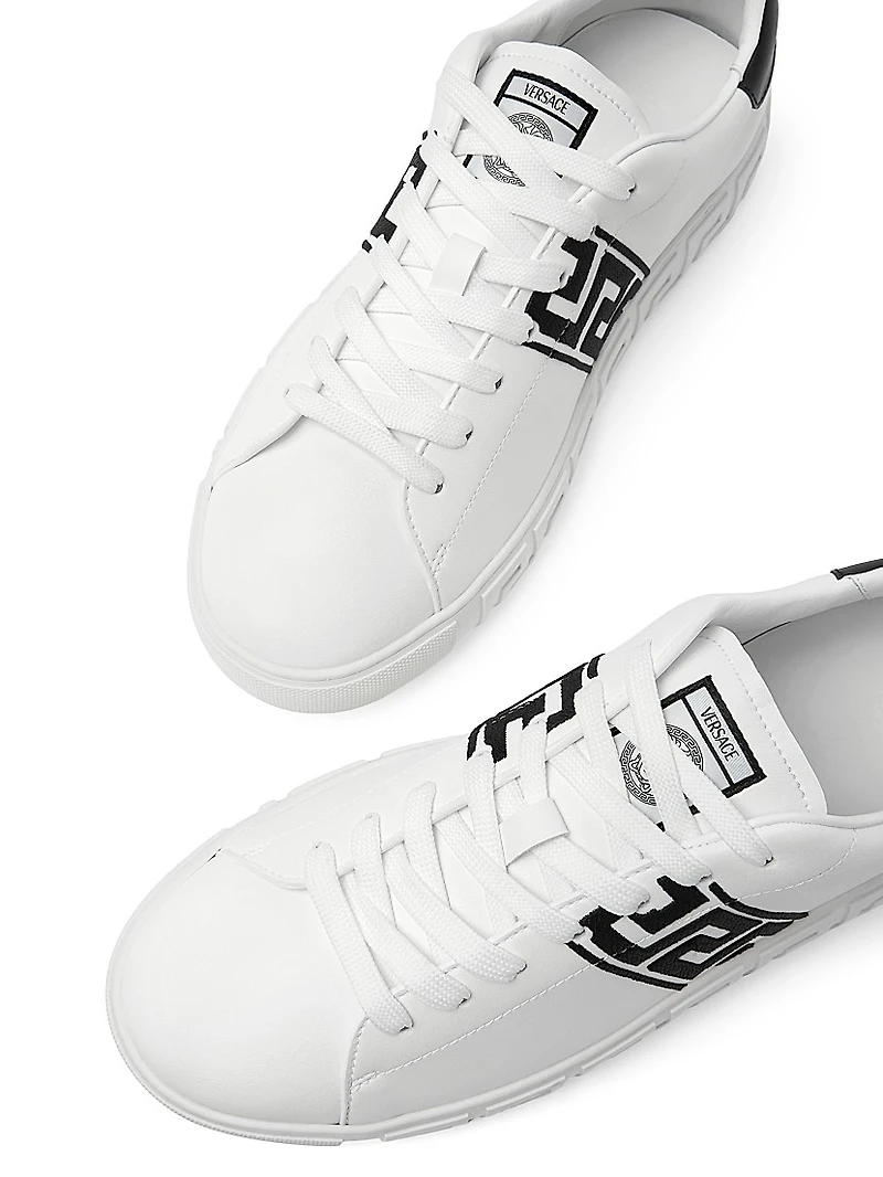 Embroidered La Greca Leather Sneakers
