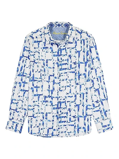 Triton Printed Stretch Cotton Button-Front Shirt