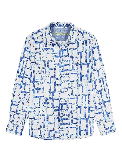 Triton Printed Stretch Cotton Button-Front Shirt