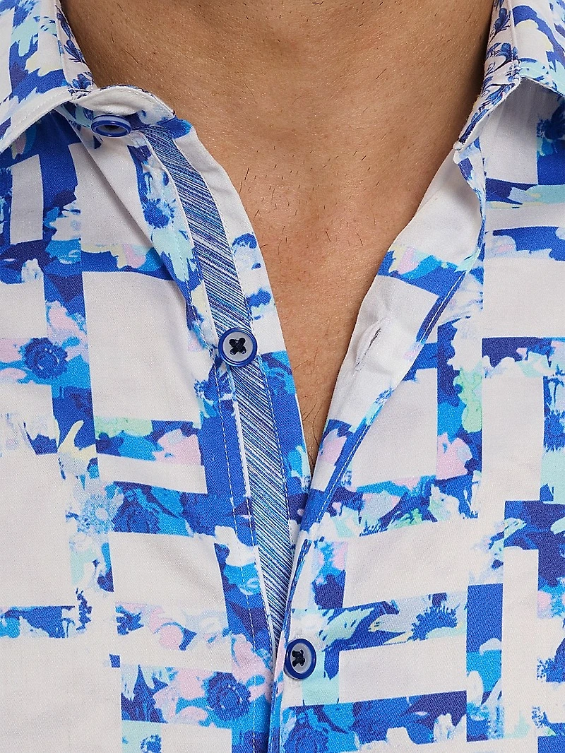Triton Printed Stretch Cotton Button-Front Shirt
