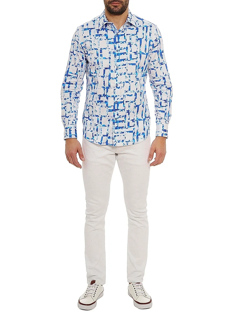 Triton Printed Stretch Cotton Button-Front Shirt