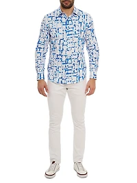Triton Printed Stretch Cotton Button-Front Shirt