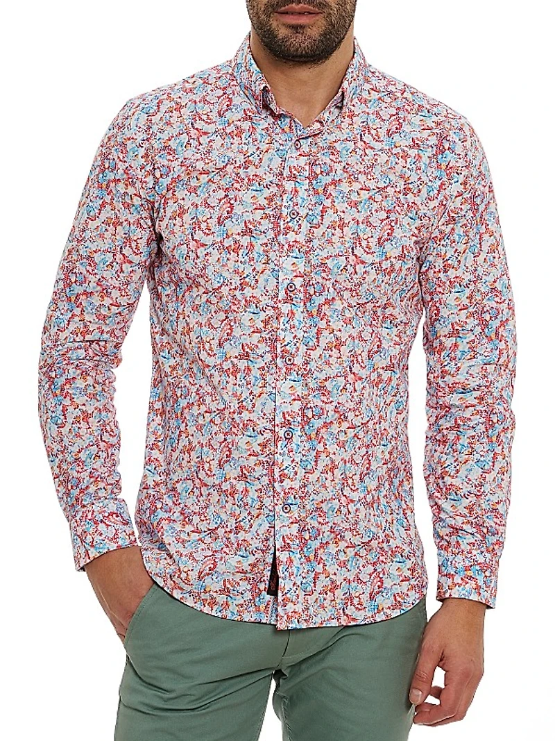 Kamari Printed Button-Down Long-Sleeve Shirt