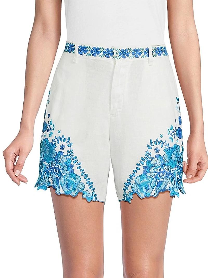 Tai Embroidered Linen Shorts