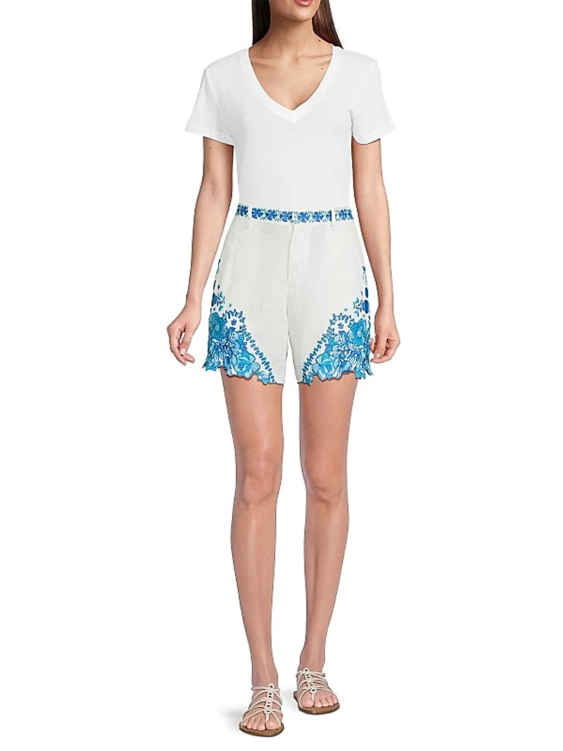 Tai Embroidered Linen Shorts