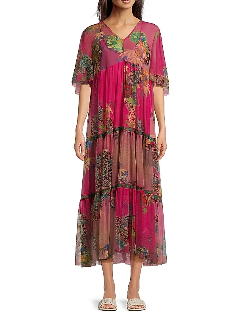 Mazzy Tiered Mesh Midi-Dress