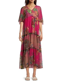 Mazzy Tiered Mesh Midi-Dress