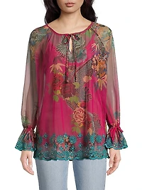 Mazzy Floral Mesh Peasant Blouse