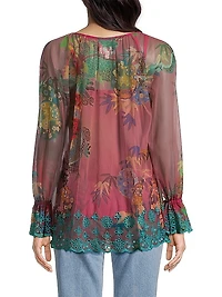 Mazzy Floral Mesh Peasant Blouse