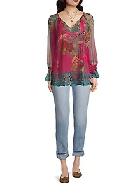Mazzy Floral Mesh Peasant Blouse