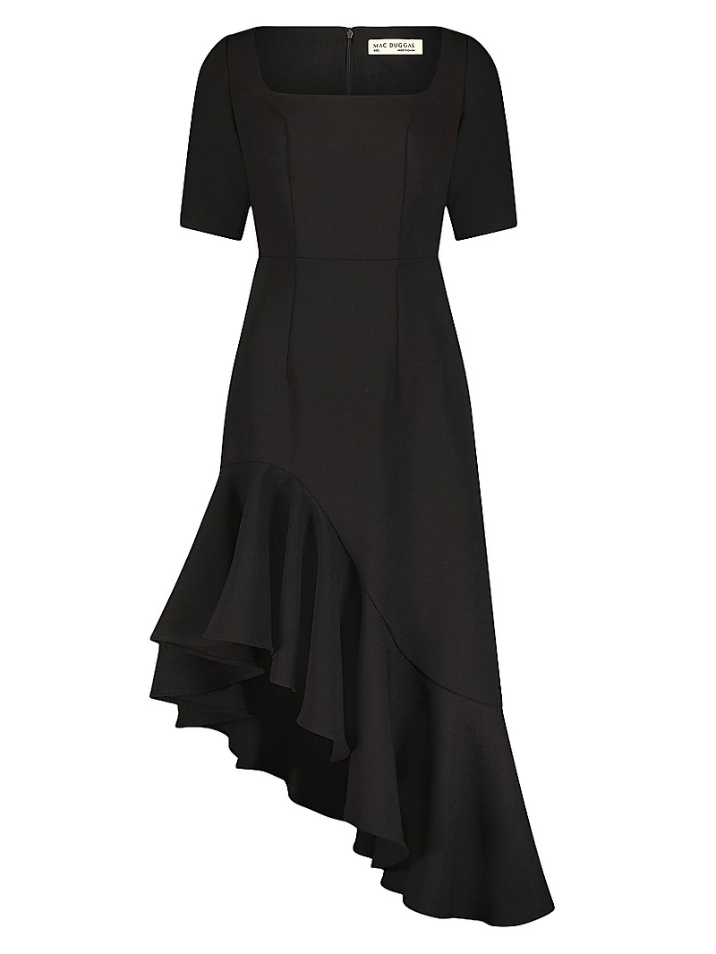 Crepe Asymmetric Midi-Dress
