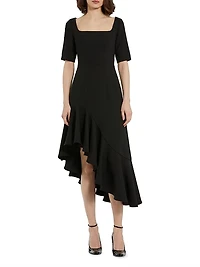 Crepe Asymmetric Midi-Dress