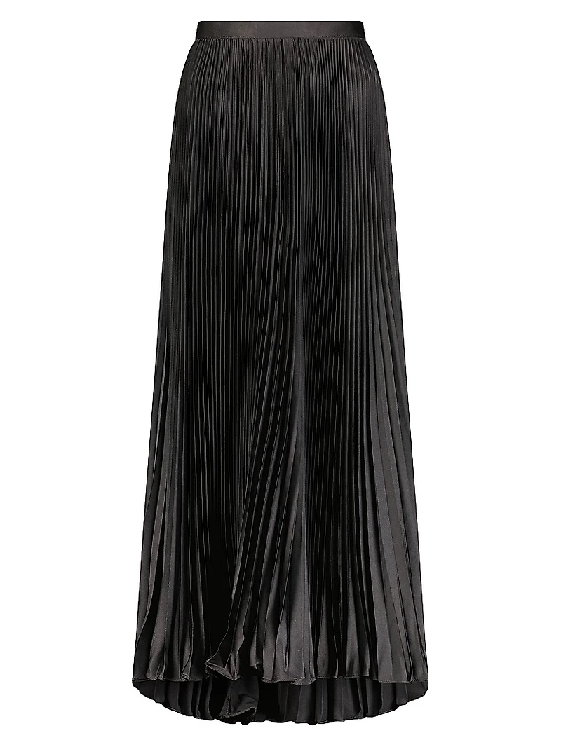 Pleated Satin Maxi Skirt