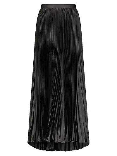 Pleated Satin Maxi Skirt