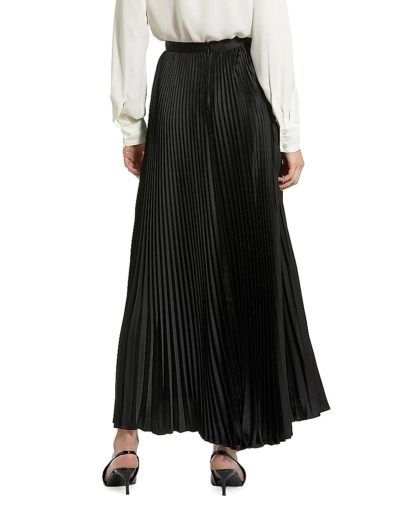 Pleated Satin Maxi Skirt