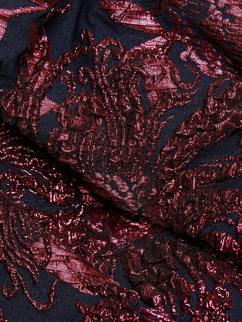 Floral Jacquard Puff-Sleeve Sheath Dress