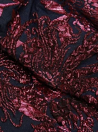 Floral Jacquard Puff-Sleeve Sheath Dress