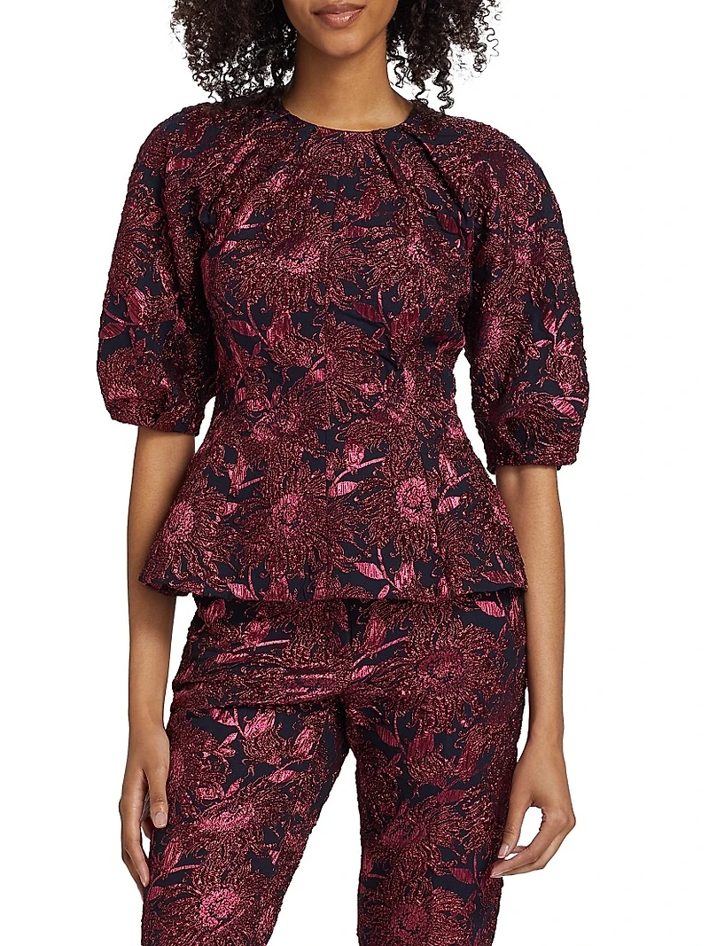 Floral Jacquard Peplum Top