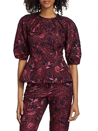 Floral Jacquard Peplum Top