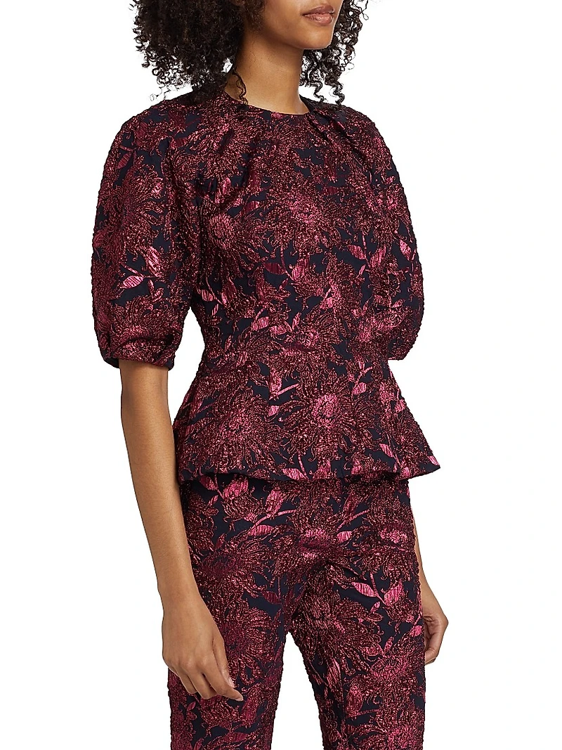 Floral Jacquard Peplum Top
