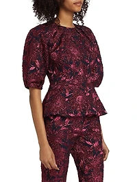 Floral Jacquard Peplum Top