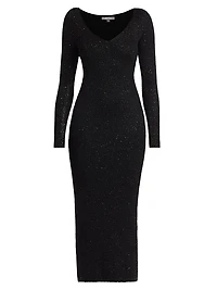 Sequin Knit V-Neck Midi-Dress
