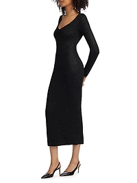 Sequin Knit V-Neck Midi-Dress