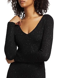 Sequin Knit V-Neck Midi-Dress