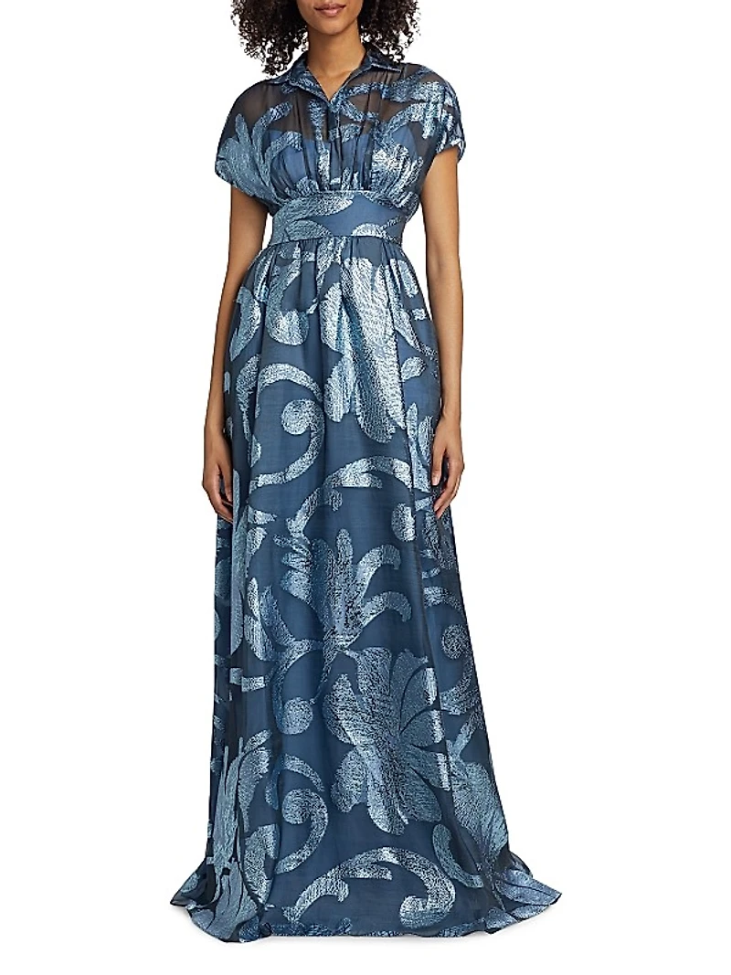 Metallic Floral Full Skirt Gown