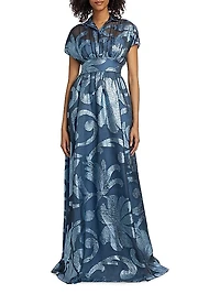 Metallic Floral Full Skirt Gown