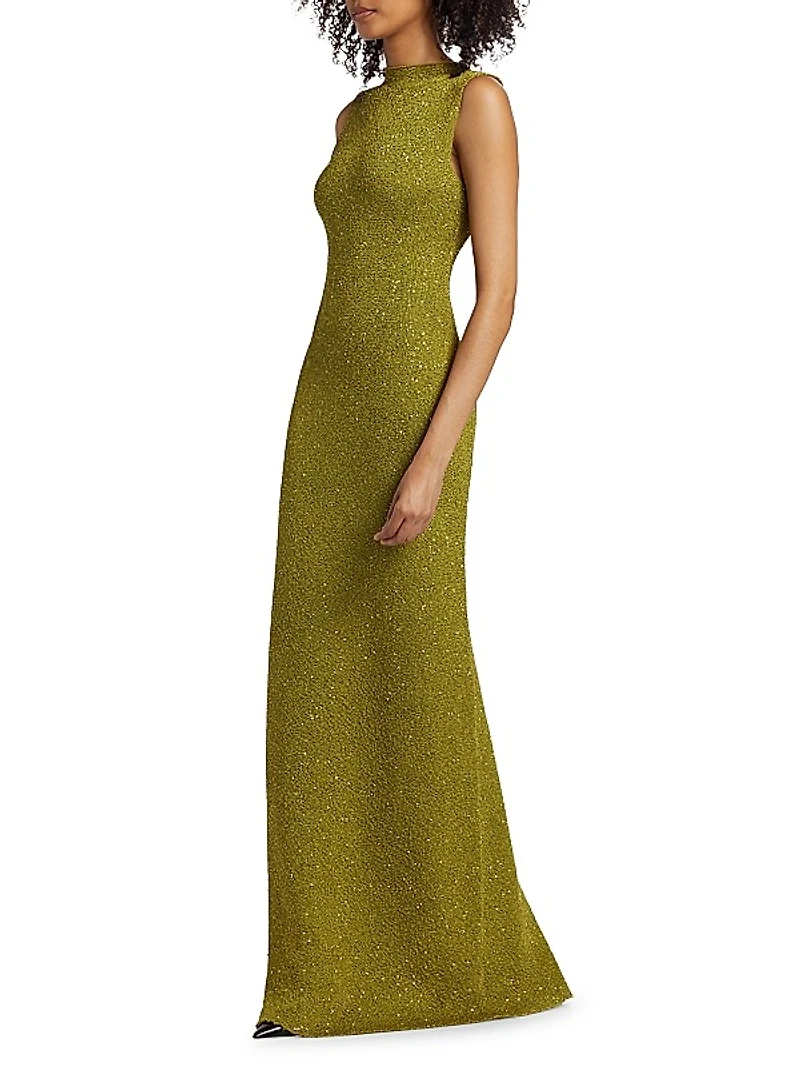 Sequin Mock Neck Knit Gown