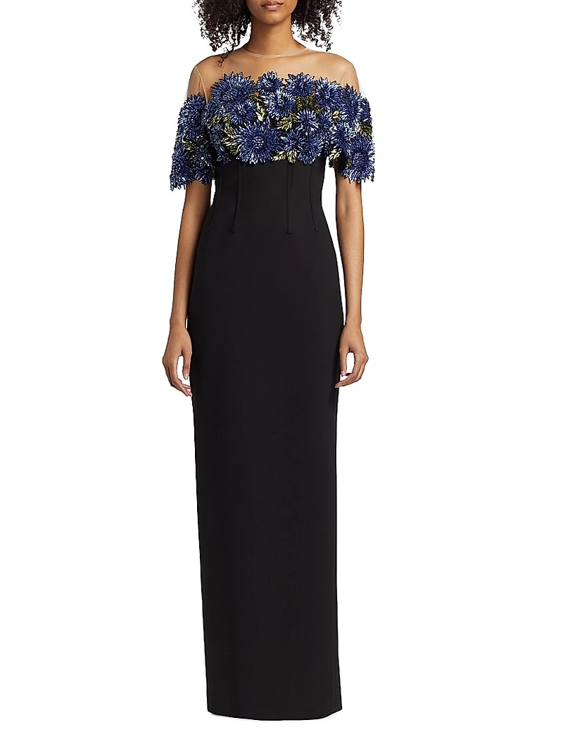 Floral Embroidered Column Gown